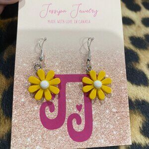 Yellow Flower Silver Earrings